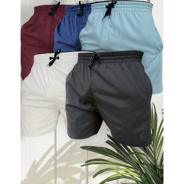 KIT 5 short bermudas masculina tactel elastano moda praia treina academia picina secagem rapido