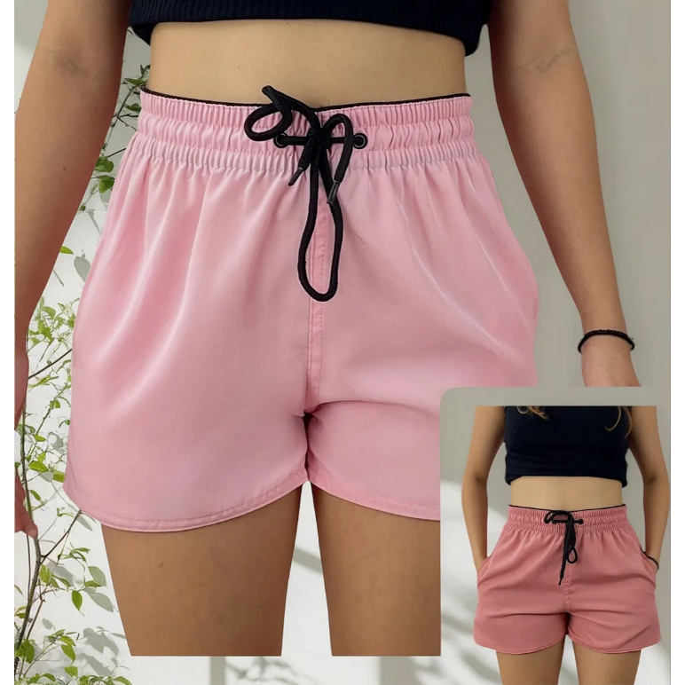 Kit 2 Shorts Feminino Tactel Elastano Treino Praia Com 2 Bolsos lateral em Oferta na Shopee