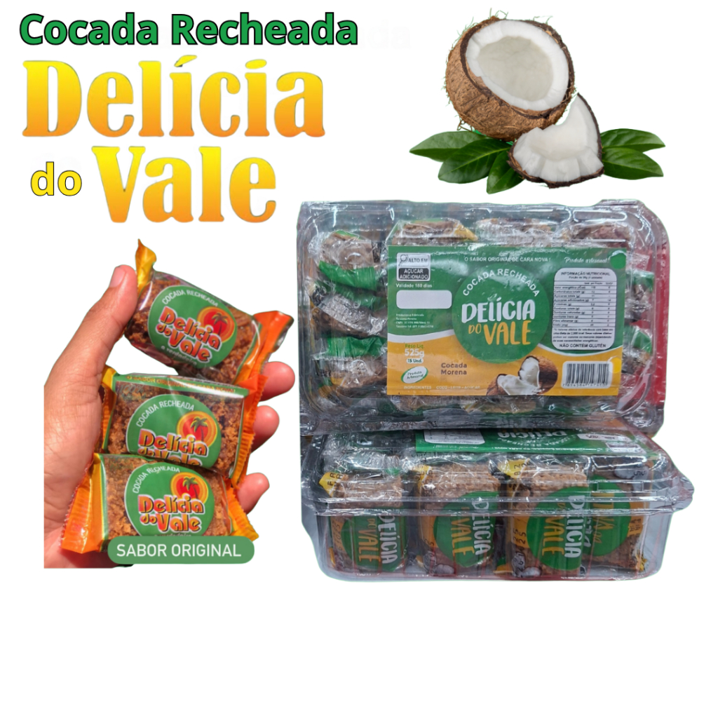 Cocada Recheada Delícia do Vale Bandeja com 14 Unidades 420 gr