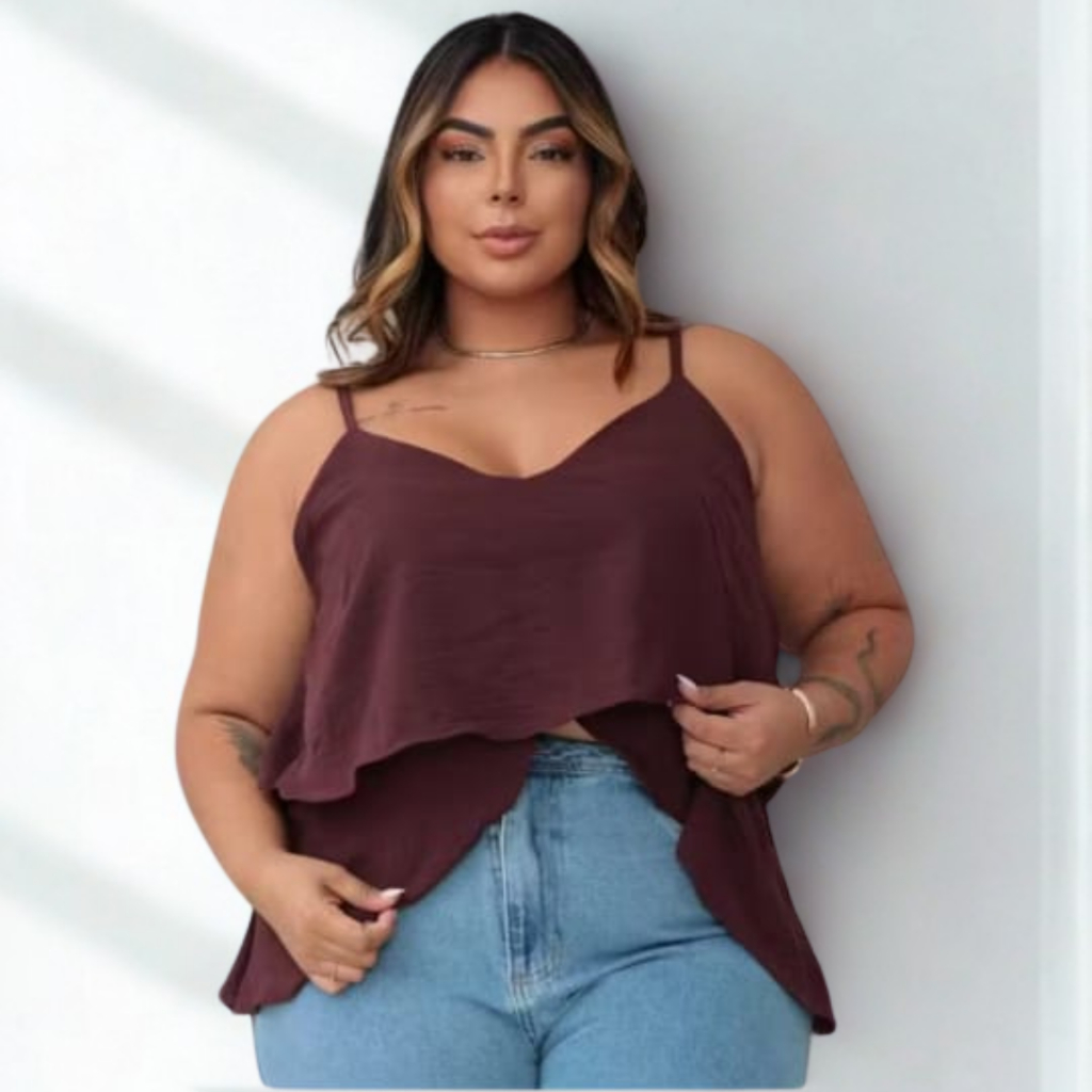 Blusa Regata Feminio con Babado Bojo Chic Plus Size Regulavel Elegante Conforto em Oferta na Shopee