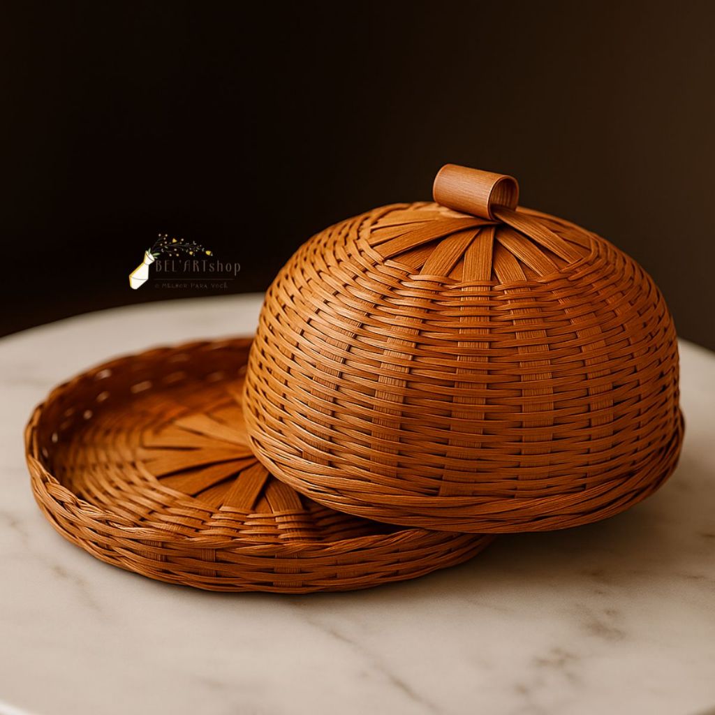 Boleira De Bambu Artesanal Porta Pães Rústico Para Mesa De Café Da Manhã