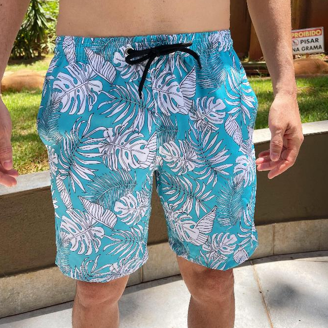 Short Praia Bermuda Mauricinho Masculino Tactel Com Elastano Moda Piscina Secagem Rápida Fitness Academia Treino