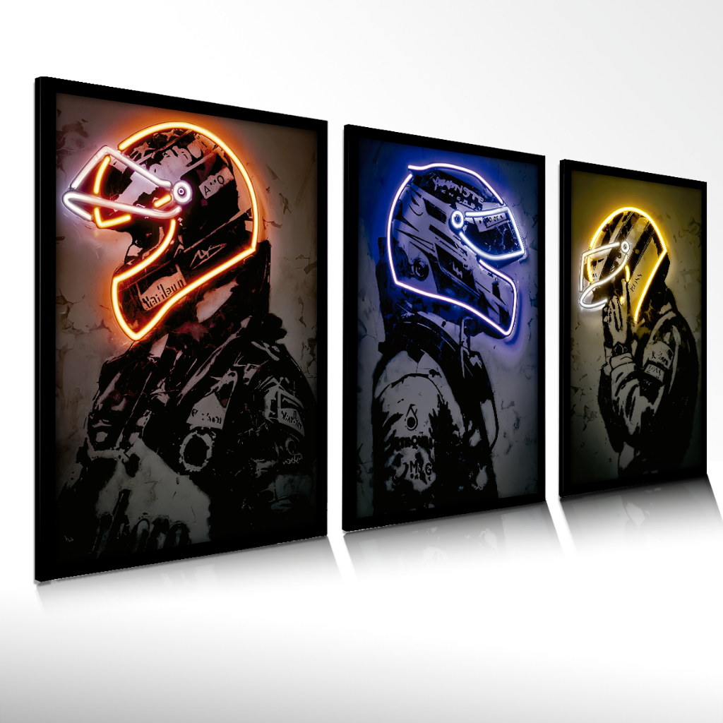Quadro Decorativo Neon F1 Racing Capacetes Sala Quarto Escritorio em Oferta na Shopee
