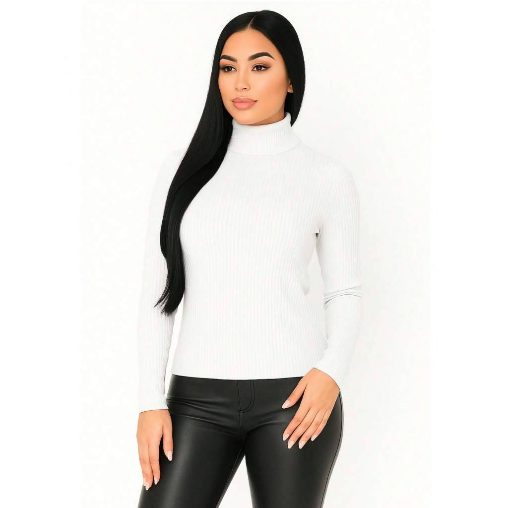 Blusa Cacharrel canelado com Gola Manga Longa Segunda Pele Moda Simples Casual outono inverno
