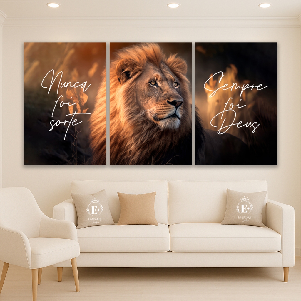 Quadros Decorativos Leão de Judá Nunca Foi Sorte Sempre Foi Deus Cristão Religioso