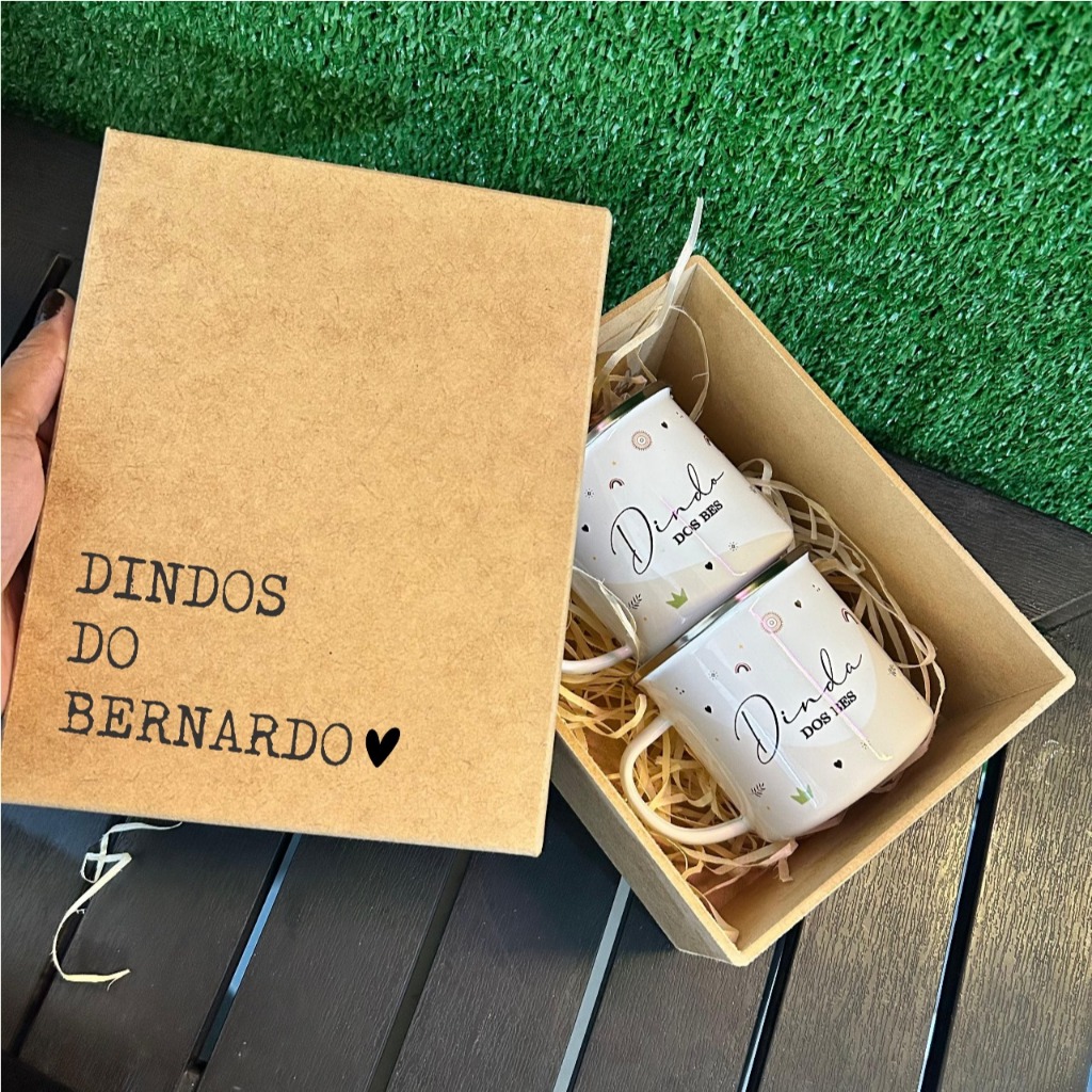 Kit Caixa MDF e Caneca Esmaltada Personalizada Para Batizado, Padrinho, Dindas LANÇAMENTO LUXO