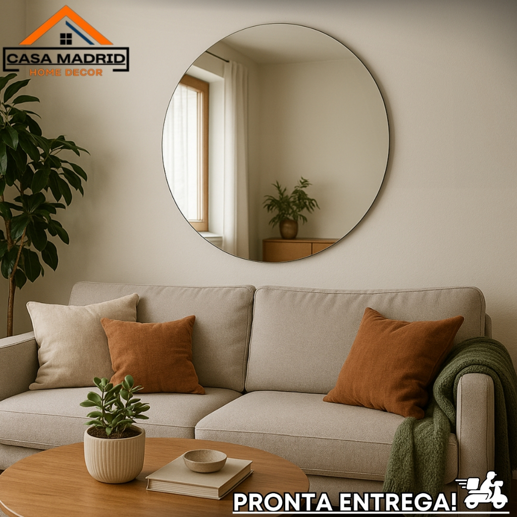 Espelho Redondo de Parede 60cm | Adesivo, Lapidado e Sem Borda - Pronta Entrega em Oferta na Shopee