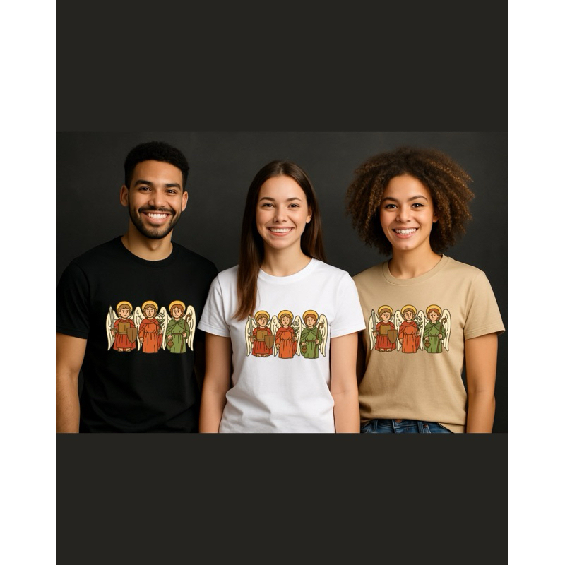 Camiseta Arcanjos São Miguel São Rafael e São Gabriel - Unissex Algodão - Estilo Cartoon - Infantil, Adulto e Plus