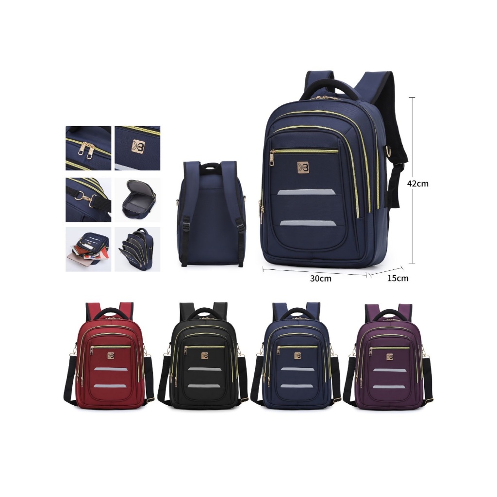 Mochila Notebook Faculdade Zíper Dourado Feminina Masculina Bolsa Prova D'água C/ Alça Laptop XIAOBANG