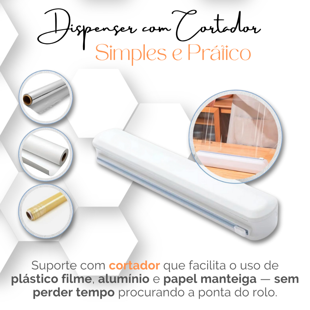 Dispenser com Cortador Papel Filme Alumínio Manteiga | Cozinha, Organizador, Refil | Multiuso