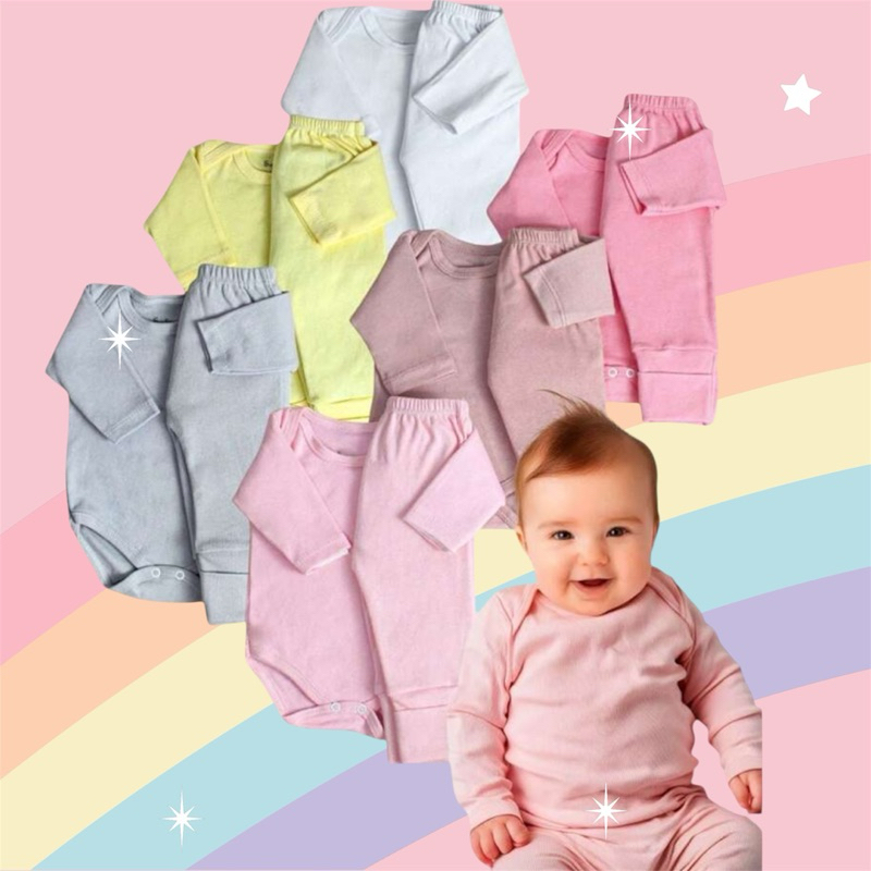 Kit Enxoval Infantil 10 Peças Body Manga Longa E Mijao De Bebê Menino E Menina 5 Calças 5 bodys Antialérgico Roupinhas