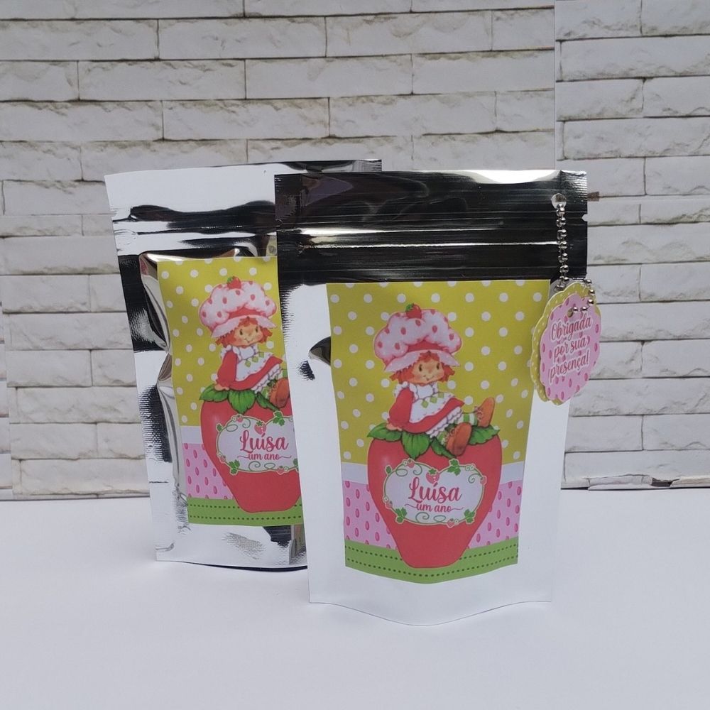 Saco Ziplock Personalizado Moranguinho Vintage | Lembrancinha Moranguinho Vintage | Aniversário Moranguinho Vintage
