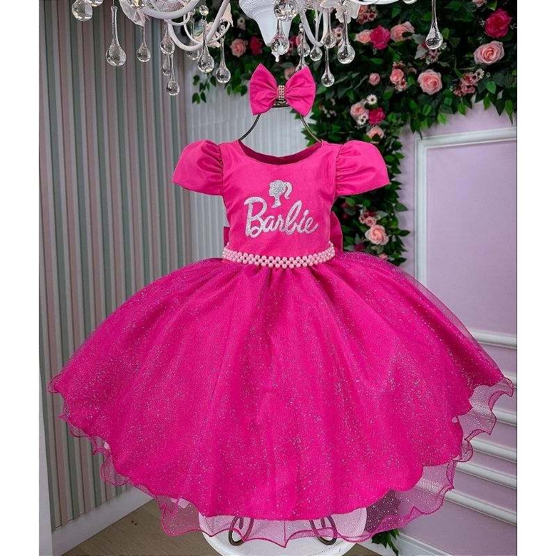 Vestido Tematico Mimadine Barbie Pink Glitter