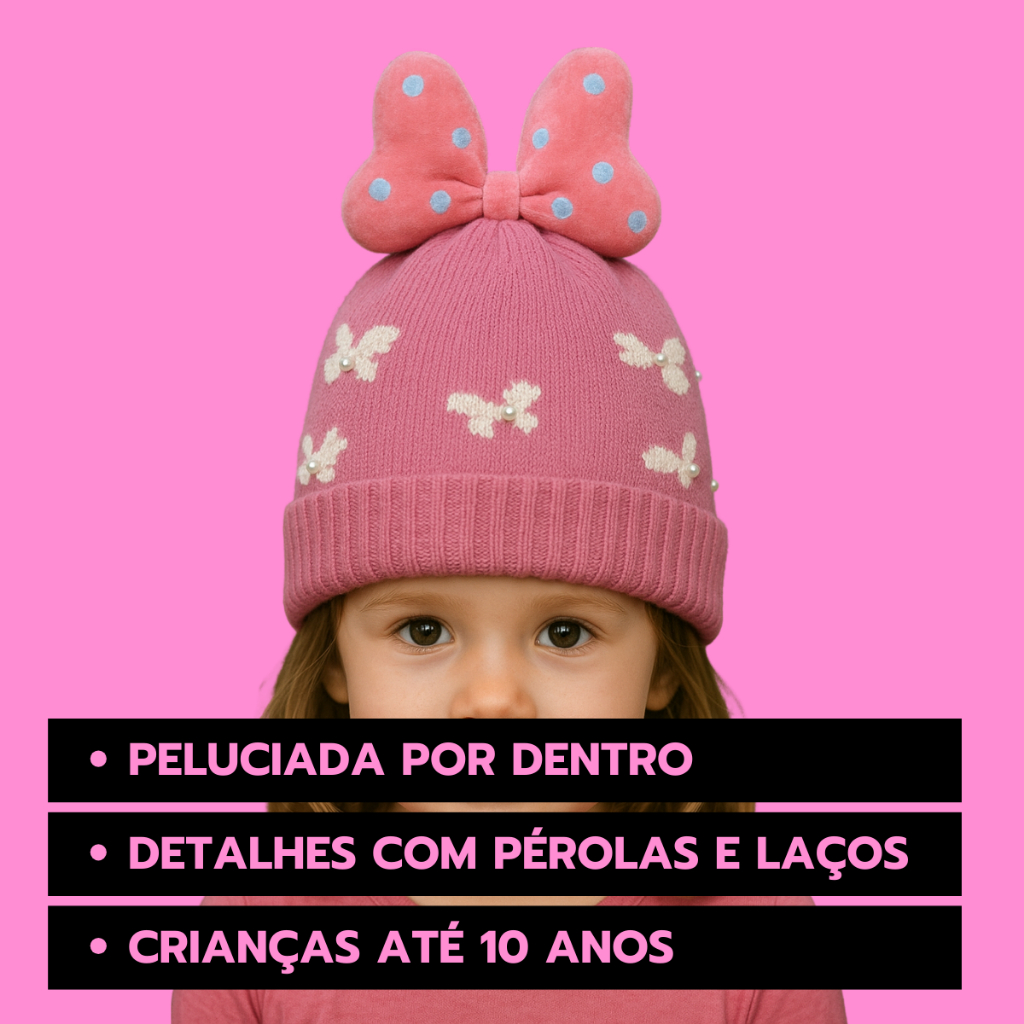 Touca Minnie Infantil Gorro Peluciada Quente Inverno Meninas Lacinho Lanço