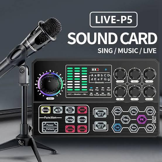 Placa de Som Profissional LIVE-P5 + Microfone de Alta Qualidade