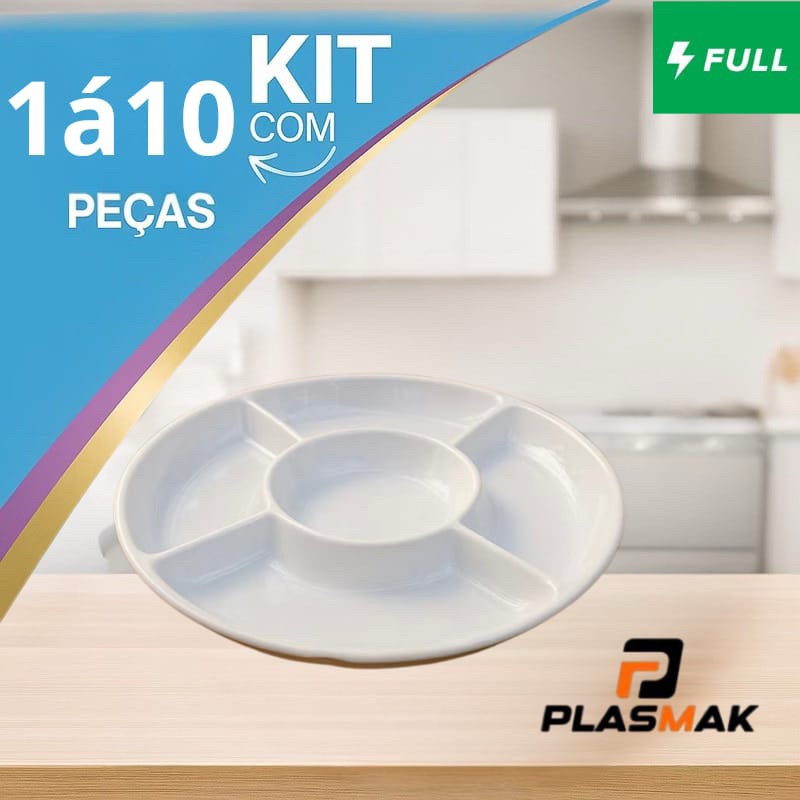 Kits Petisqueira 25 cm Petiscos Prato Redondo Petisqueira 5 Divisórias Queijos Amendoim Fondue várias quantidades qualid