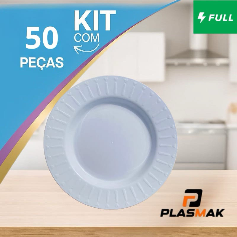 kit 50 pratos Elegance fundo Branco Plástico Porções Petisco Bares Festas Lanchonetes Churrasco.