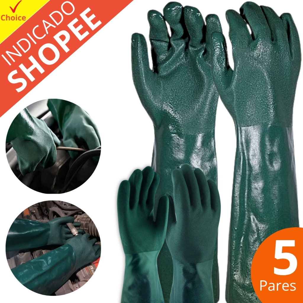 5 Pares Luvas Borracha Hospital, resíduo, agrotoxi Epi Importado cano longo pcv 46cm