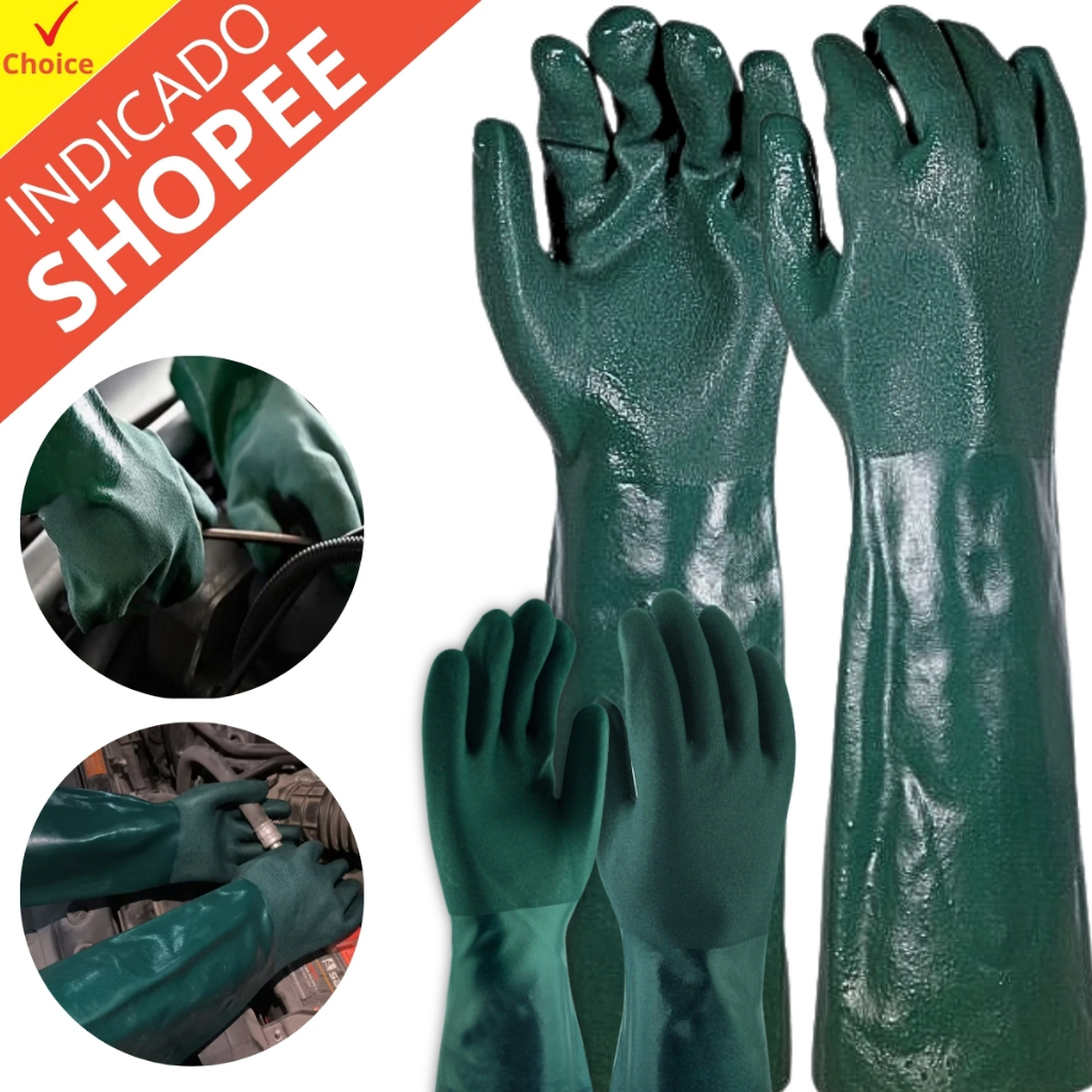 Par Luvas longa 46cm Borracha Hospital,resíduo,agrotoxi Epi Importado cano longo