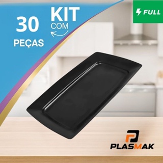kit 30 Bandejas  Petisqueira Preto Plástico Restaurantes Lanchonete Festa Churrasco Casa Espetinho em Oferta na Shopee