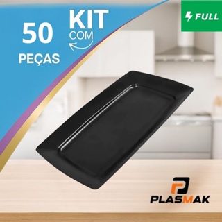 kit 50 Bandejas  Petisqueira Preto Plástico Restaurantes Lanchonete Festa Churrasco Casa Espetinho em Oferta na Shopee