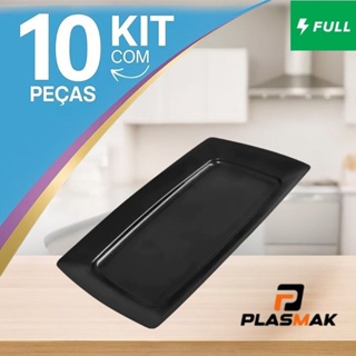 kit 10 Bandejas Petisqueira Preto Plástico Restaurantes Lanchonete Festa Churrasco Casa Espetinho em Oferta na Shopee