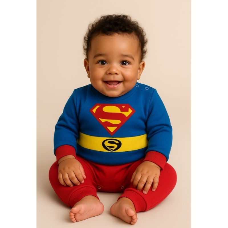 MACACÃO SUPER MAN PARA BEBÊ FANTASIA MENINO PERSONAGEM  ALGODÃO SUPER HOMEM BABY MÊSVERSÁRIO SUPER HERÓI