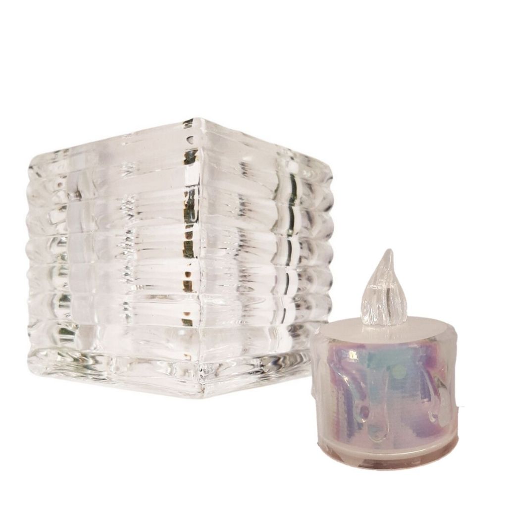 Castiçal Porta Vela Vidro Grosso Lindo Elegante  Charmoso Classico + vela LED Cabe  vela  de  7 dias