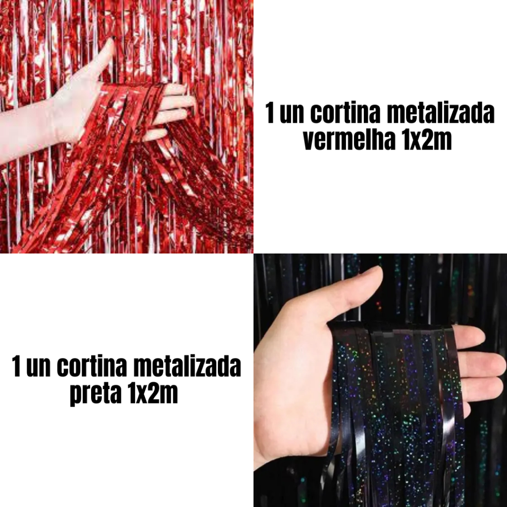 Kit Festa 100Un Bexiga + 2 Cortinas metalizadas Preto e Vermelho Tema Futebol Time Decoração — imagem 2 de 2