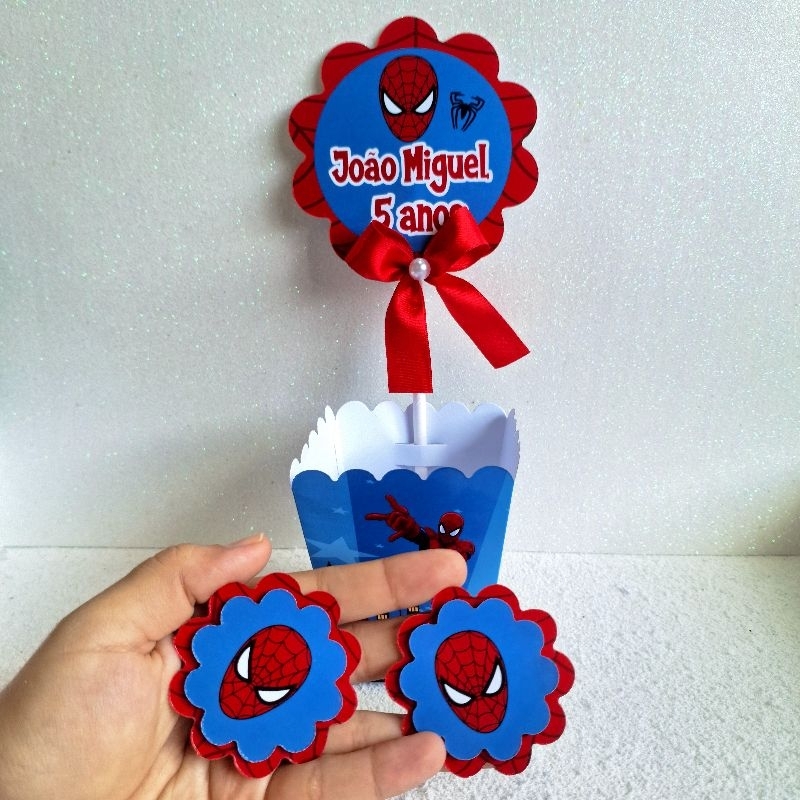 Centro de mesa e apliques tubetes PEGUE E MONTE Cachepot, Lembrancinhas para festa de aniversário- Homem aranha