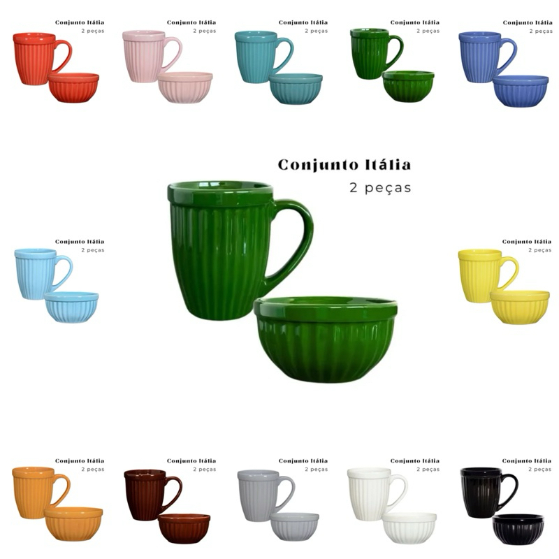 Kit Caneca e Tigela Itália Colors Grande Mesa Posta Cerâmica Kit