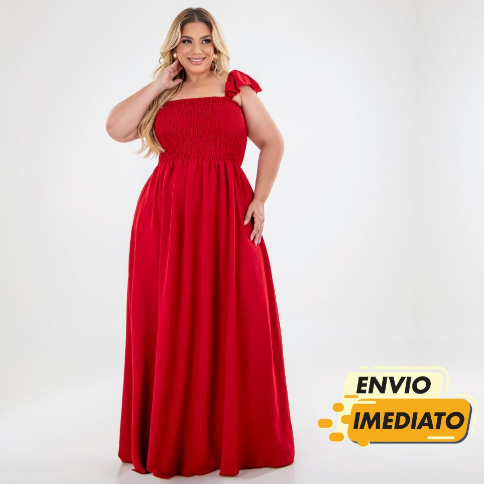 Vestido Longo Alça de Babado Crepe Dunas Plus Size Moda Casual Plis, Moda Evangélica em Oferta na Shopee