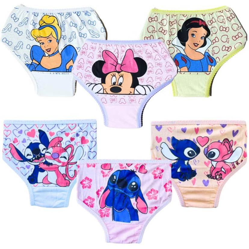 Calcinha Infantil Personagem Minnie Estampadas 100% Algodão Menina Veste de 1 a 6 Anos