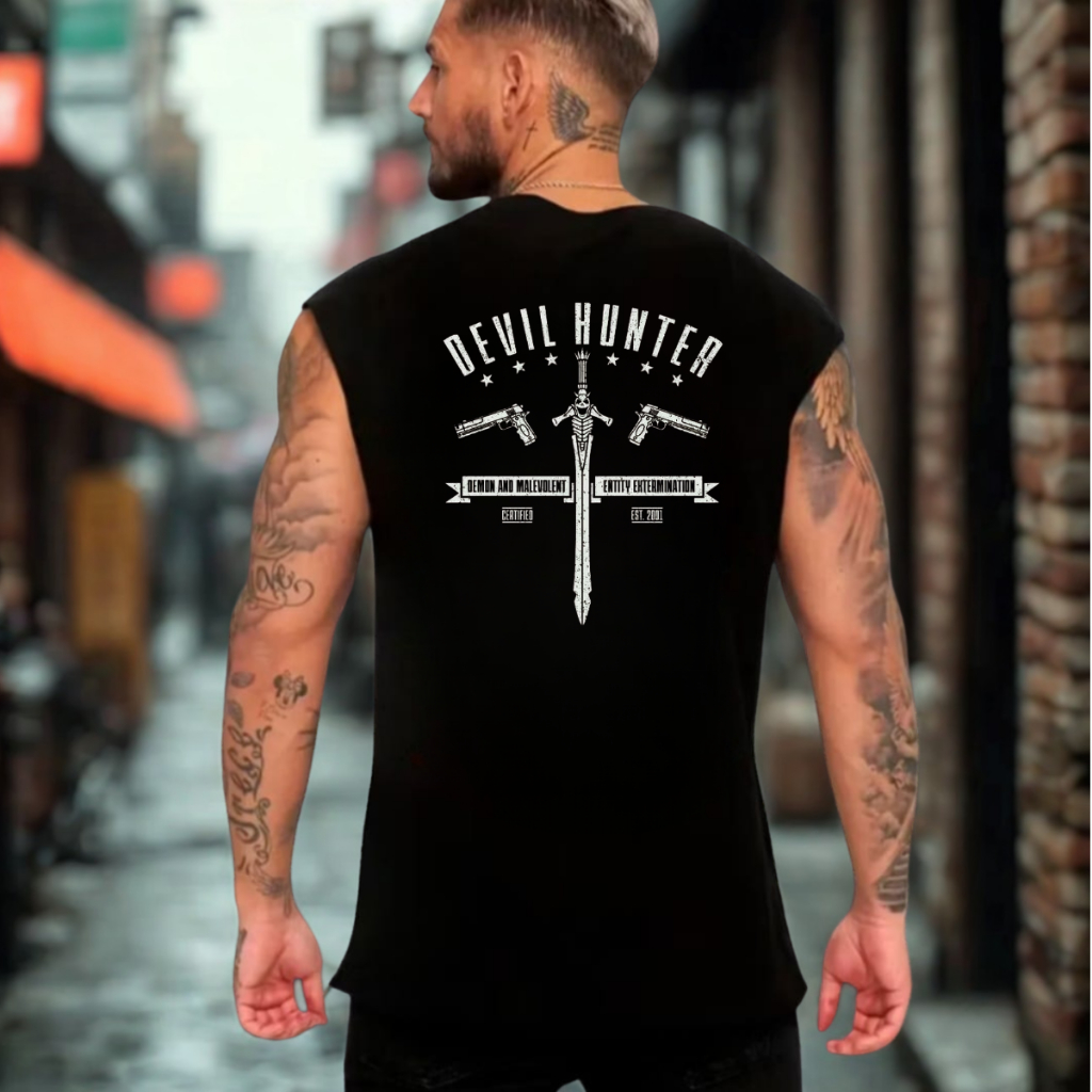 Regata Devil Hunter May Cry | Caçador de Demônios Anime | Camiseta Cavada Masculino Algodão Treino