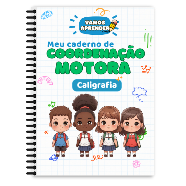 Vamos Aprender - Caderno de COORDENAÇÃO MOTORA - Caligrafia - letra cursiva - 66 páginas