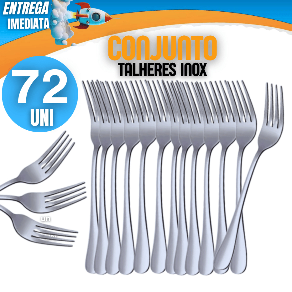Utensílios de Cozinha 72 Peças Inox Premium Garfos Garfo  Casa Restaurante Ideal para sua Culinária Evento Utilidades