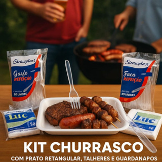 Kit Churrasco Festa Refeição Prato Retangular Isopor Descartável Garfo Faca Resistente + Guardanapo em Oferta na Shopee