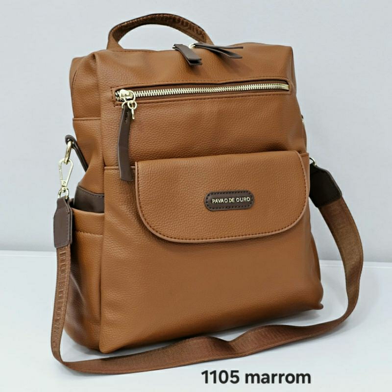 mochila bolsa feminina couro sintético coleção nova pavao de ouro