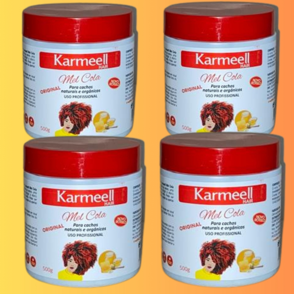 Kit 04 Mel Cola Karmeell Hair 500g gelatina Fixado e Definidor de Cabelos Cacheados e crespos