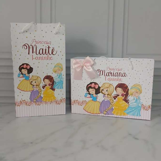 Sacolinha Personalizada Princesas da Disney Cute Pegue e Monte Maleta Lembrancinha Festa Aniversário