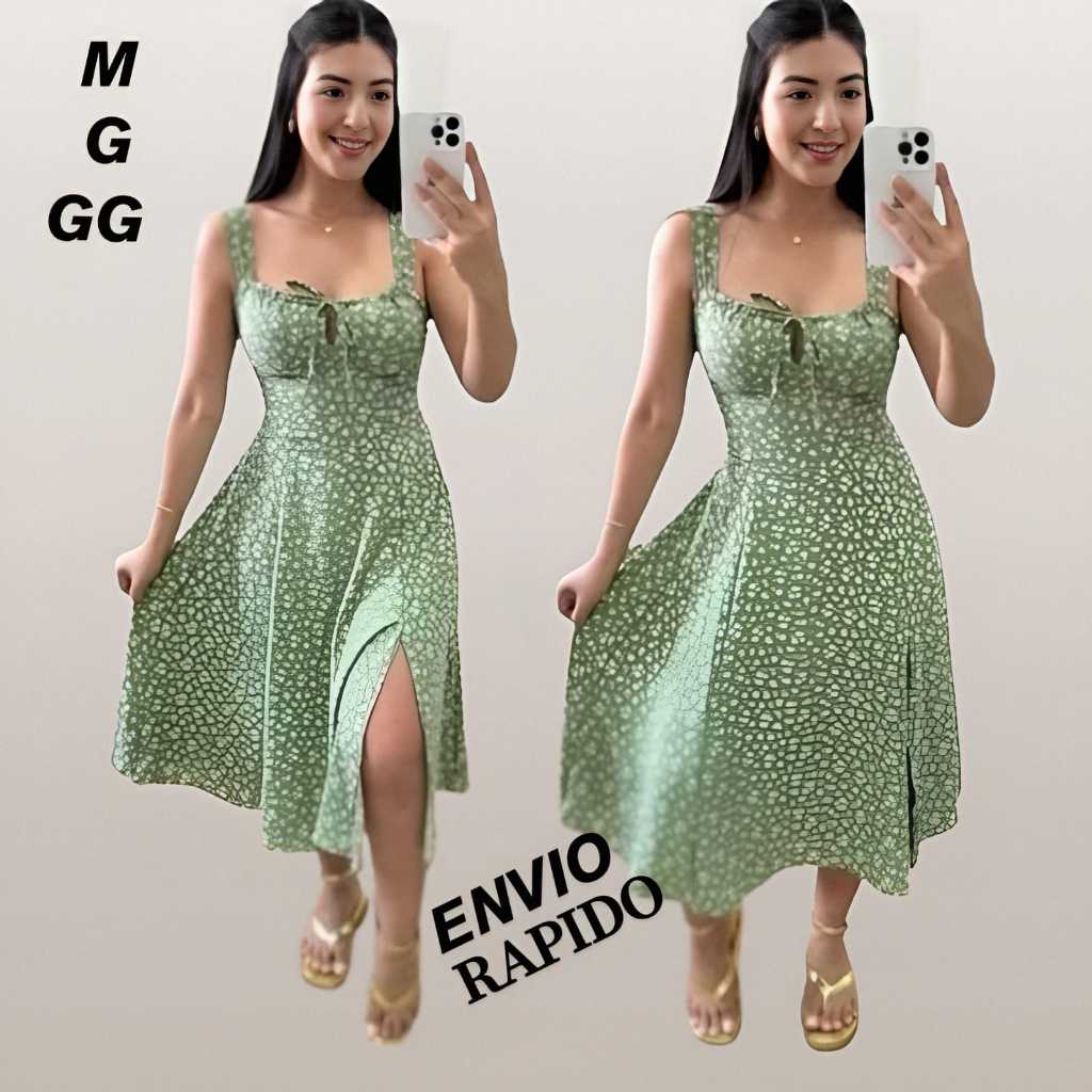Vestido Feminino Verde Floral Soltinho look Verão Primavera Com Estampa Floral e Fenda Laterais em Oferta na Shopee