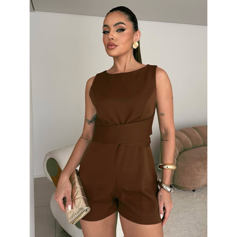 Macaquinho Curto Feminino Alfaiataria Premium Amarração Multiformas