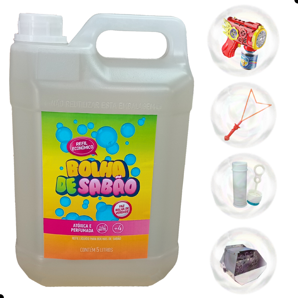 Refil Líquido 5 litros Bolha De Sabão Gigante Bubble - Bolinha de Sabão para Brinquedos e Máquinas