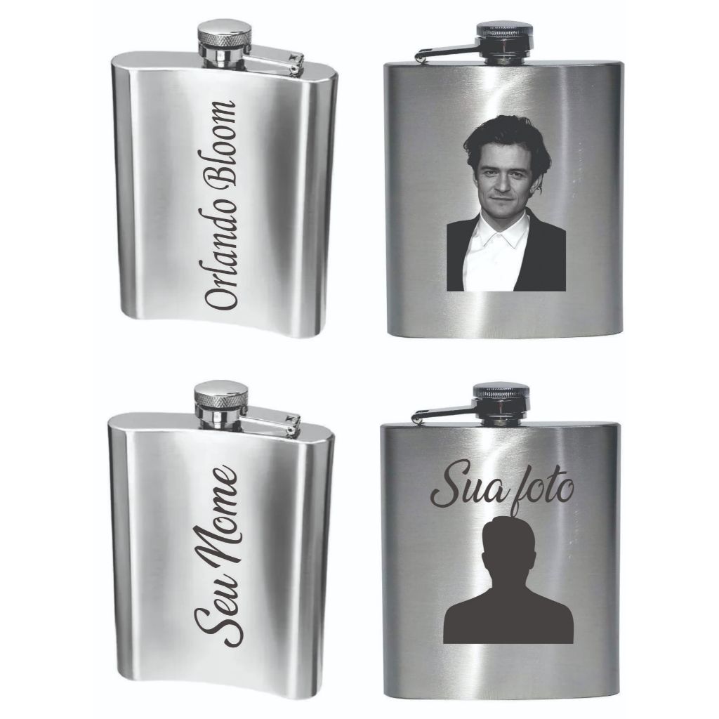 Cantil Foto e nome personalizado a laser - aço inox 210 ml