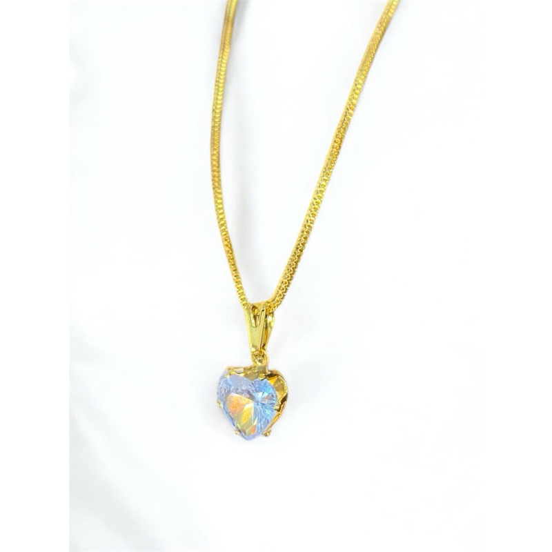 Colar Corrente Prata 925 Ponto de Luz coração Ouro 18K