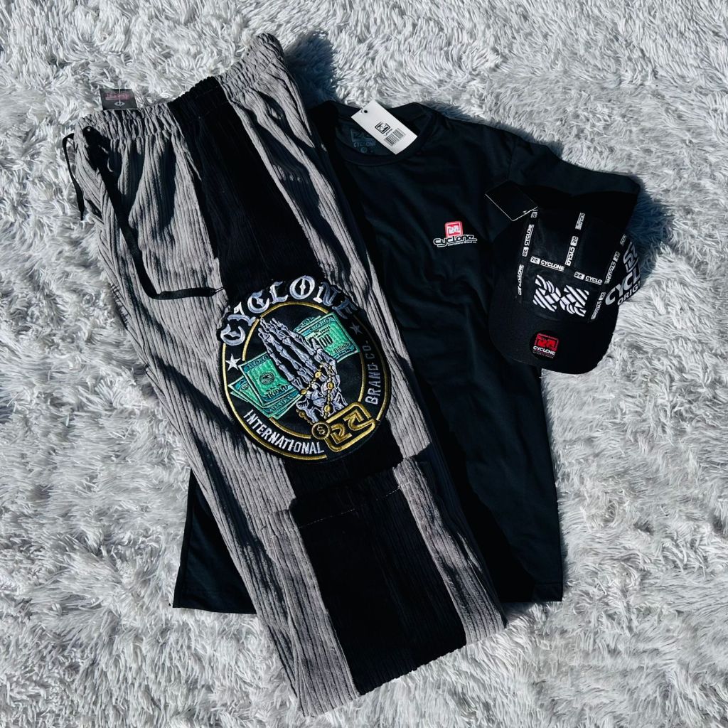 CONJUNTO CALÇA CYCLONE VELUDO + CAMISETA ALGODÃO E BONÉ