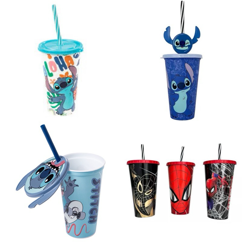 Copo Stitch/Minion/Homem Aranha com Pin ou sem pin ,Nova estampa canudo 500 ml! produto Licenciado plasútil! Unidade