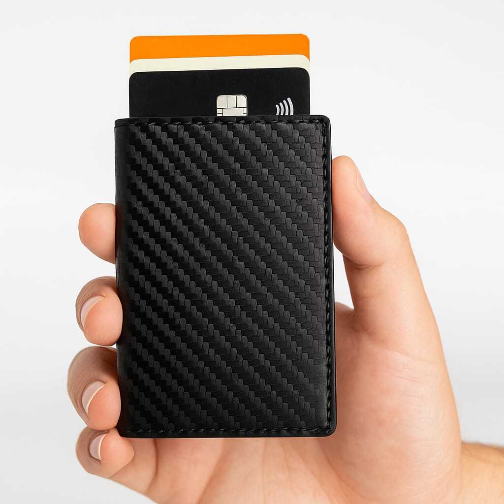 Carteira Masculina Antifurto com Proteção RFID Design Premium em Fibra de Carbono
