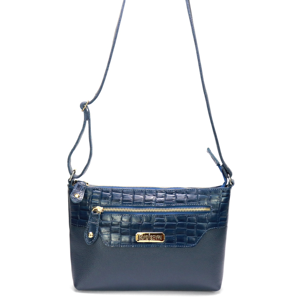 Bolsa lateral feminina detalhe em couro croco legitimo alça regulável design minimalista dia a dia