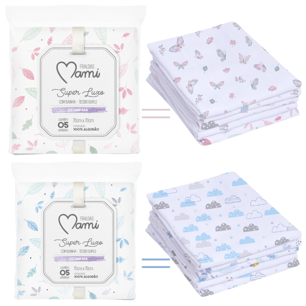 Kit 5 Fralda Pano Bebê Super Luxo Tecido Duplo Macio Bainha Algodão 70 cm x 70 cm em Oferta na Shopee
